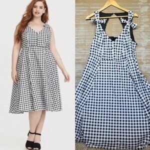 Torrid Retro Chic Black and White Gingham Bow-Strap Midi Dres